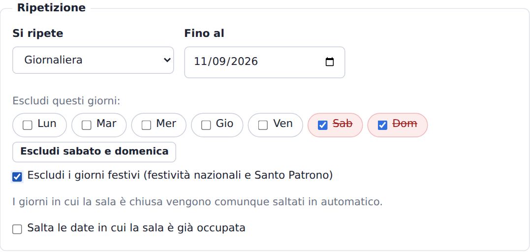 Giornaliera, senza weekend e festivi